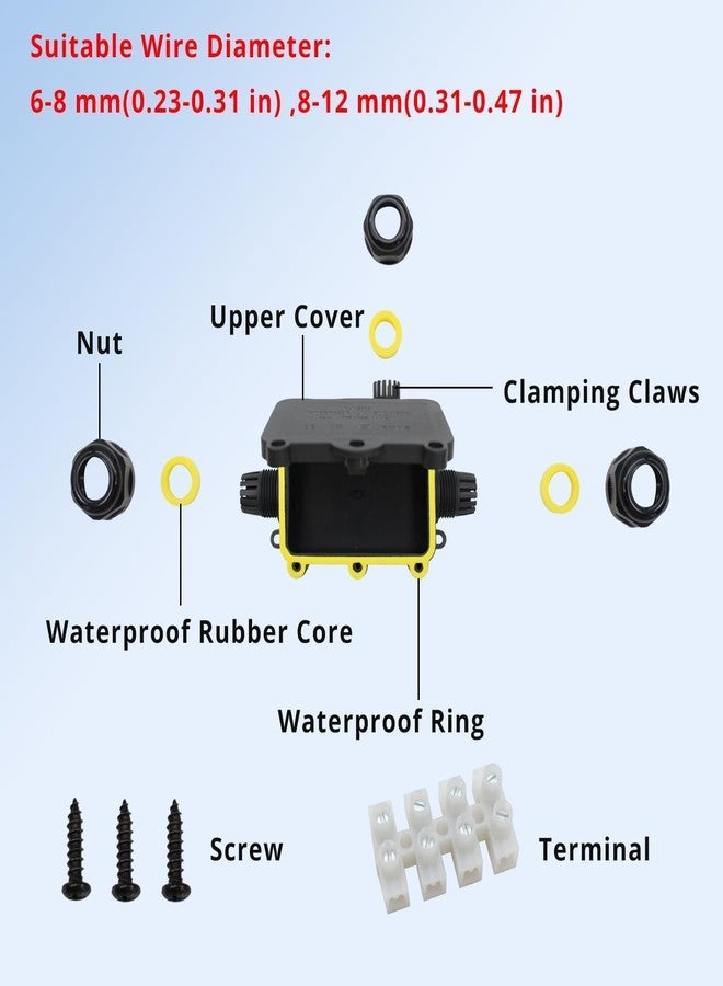 MAKERELE Waterproof Junction Box with Terminals and Screw IP68,3 Way Clamshell-Type Underground Electrical Junction Box Bury Waterproof Electrical Splice Box Maximum Inner Diameter 12mm - Image 3