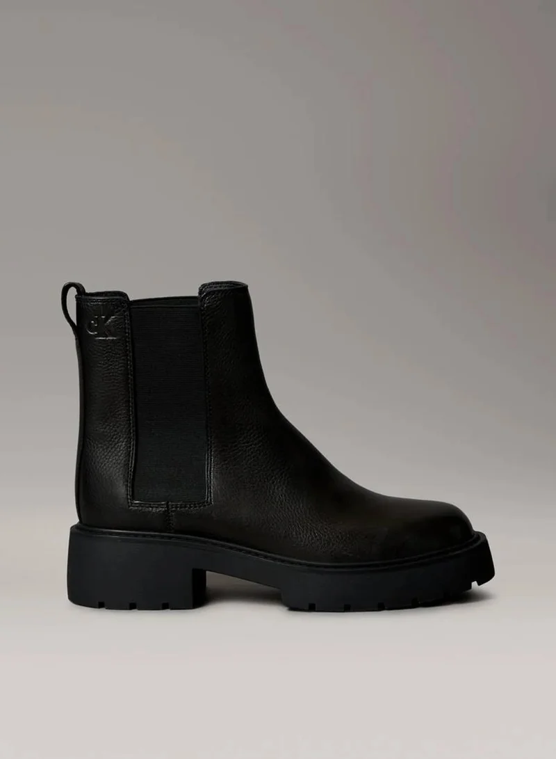Leather Chunky Square Toe Chelsea Boots