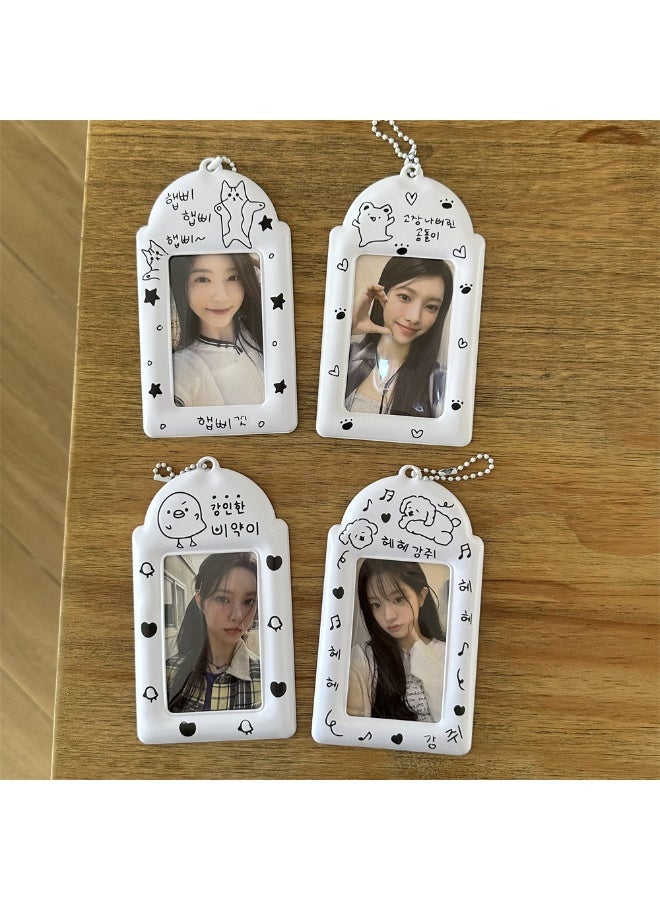 NIBEMINENT 1 - Piece Black And White Simple Lines Puppy Animal Kpop Photo Card Holder Pendant Key Chain ID Badge Holder ID Card Holder Photo Card Protector for School ID Office ID Access Card for Women Girls - Image 2