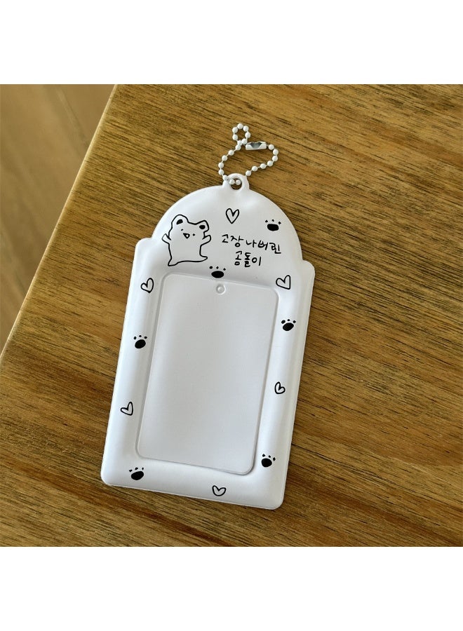 NIBEMINENT 1 - Piece Black And White Simple Lines Puppy Animal Kpop Photo Card Holder Pendant Key Chain ID Badge Holder ID Card Holder Photo Card Protector for School ID Office ID Access Card for Women Girls - Image 1