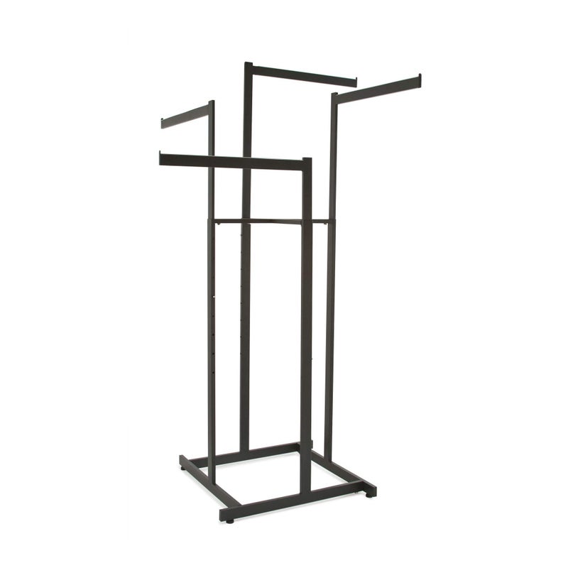 Econoco Econoco  4Way Straight Arm Rack  Metal Clothing Rack  Rectangular Tubing  Adjustable Levelers  With Tab Stops  Matte Black 