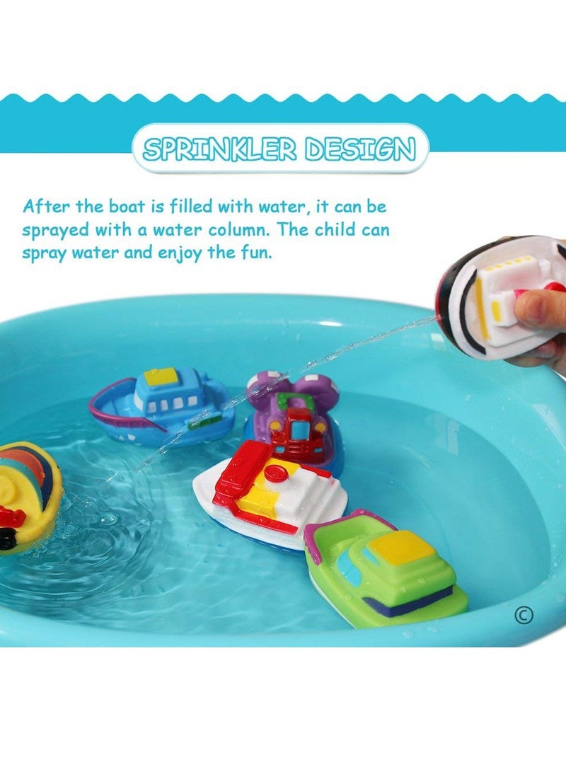Bathtub Floating Bath Toys, Boat Toys for Toddlers 1-3 Bathtub Learning Water Toys and Bathroom Toys Bath Boats Squirters Floating Wind-up Toys Swimming Pool Games Water Play Set Gift (6PCS)