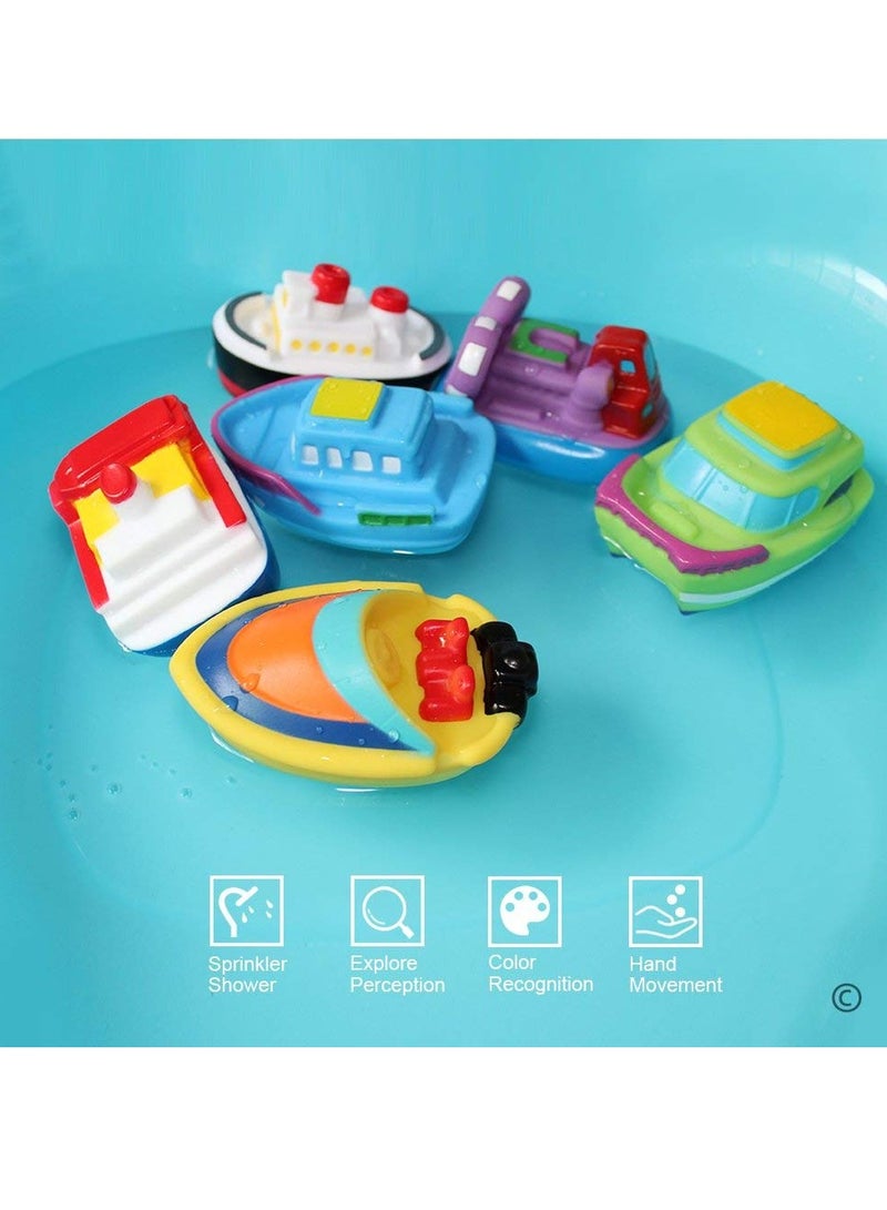 Bathtub Floating Bath Toys, Boat Toys for Toddlers 1-3 Bathtub Learning Water Toys and Bathroom Toys Bath Boats Squirters Floating Wind-up Toys Swimming Pool Games Water Play Set Gift (6PCS)