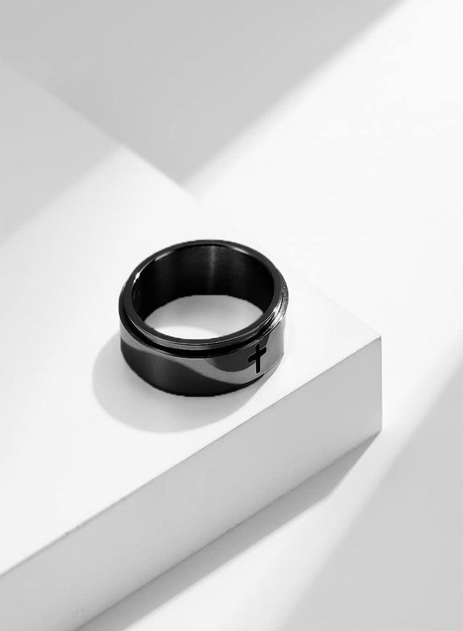 OIDIMS خاتم دوار بتصميم بسيط على شكل صليب، عليه صورة يسوع المسيح، يُستخدم كأداة لتخفيف التوتر، مناسب للرجال والنساء، مصنوع من الفولاذ المقاوم للصدأ، بتصميم عصري وأنيق، هدية مثالية لأعياد الميلاد (أسود، 5) - Image 3