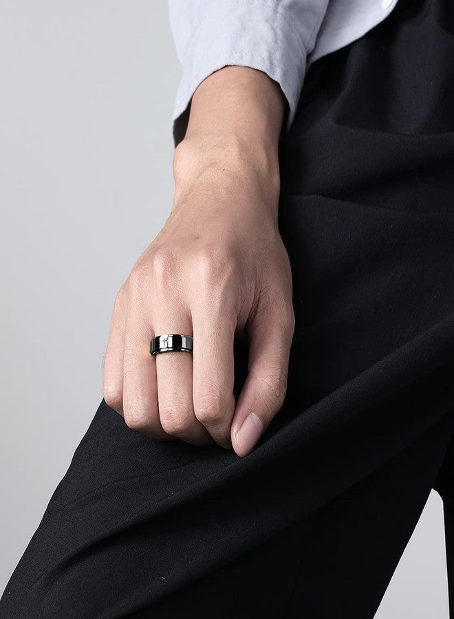 OIDIMS خاتم دوار بتصميم بسيط على شكل صليب، عليه صورة يسوع المسيح، يُستخدم كأداة لتخفيف التوتر، مناسب للرجال والنساء، مصنوع من الفولاذ المقاوم للصدأ، بتصميم عصري وأنيق، هدية مثالية لأعياد الميلاد (أسود، 5) - Image 2