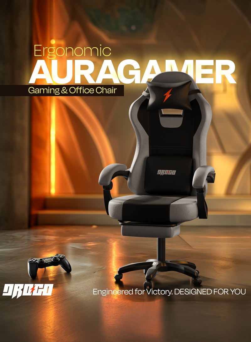 دراجو كرسي ألعاب أورا المريح، مصنوع من جلد PU فاخر، مزود بمساند ذراع قابلة للتعديل، ووسادة للرقبة والظهر قابلة للتعديل | كرسي ألعاب فيديو | كرسي كمبيوتر للدراسة | كراسي مكتبية للعمل من المنزل مع إمكانية الإمالة، أسود / رمادي فاتح - Image 2