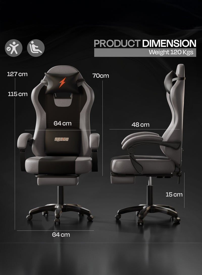 دراجو كرسي ألعاب أورا المريح، مصنوع من جلد PU فاخر، مزود بمساند ذراع قابلة للتعديل، ووسادة للرقبة والظهر قابلة للتعديل | كرسي ألعاب فيديو | كرسي كمبيوتر للدراسة | كراسي مكتبية للعمل من المنزل مع إمكانية الإمالة، أسود / رمادي فاتح - Image 3