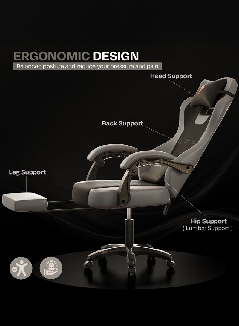 دراجو كرسي ألعاب أورا المريح، مصنوع من جلد PU فاخر، مزود بمساند ذراع قابلة للتعديل، ووسادة للرقبة والظهر قابلة للتعديل | كرسي ألعاب فيديو | كرسي كمبيوتر للدراسة | كراسي مكتبية للعمل من المنزل مع إمكانية الإمالة، أسود / رمادي فاتح - Image 4