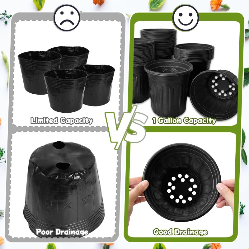 OJYUDD 60 Pack 1 Gallon Flexible Plant Nursery Pots,Thickened Soft Plastic Seed Starting Pots,Plastic Plant Container with Hole for Flower Seedling,Succulents,Cuttings,Transplanting(Black) - Image 5