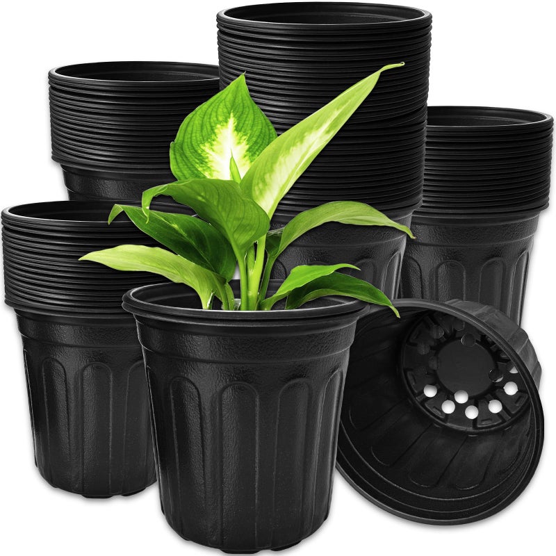 OJYUDD 60 Pack 1 Gallon Flexible Plant Nursery Pots,Thickened Soft Plastic Seed Starting Pots,Plastic Plant Container with Hole for Flower Seedling,Succulents,Cuttings,Transplanting(Black) - Image 1