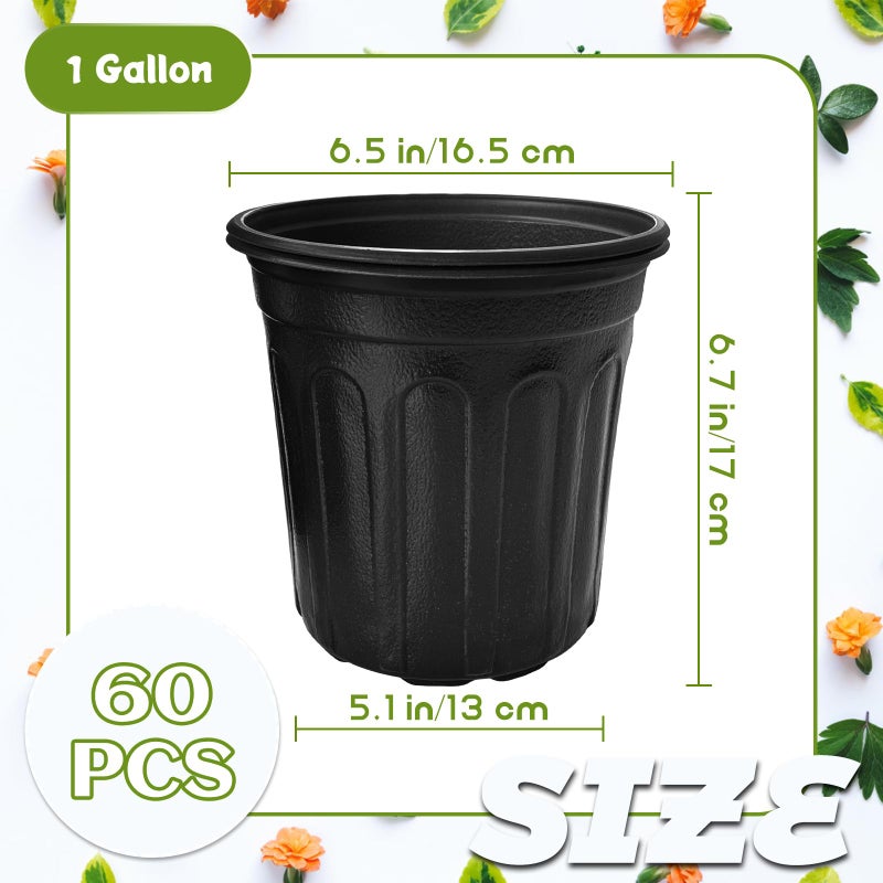 OJYUDD 60 Pack 1 Gallon Flexible Plant Nursery Pots,Thickened Soft Plastic Seed Starting Pots,Plastic Plant Container with Hole for Flower Seedling,Succulents,Cuttings,Transplanting(Black) - Image 2