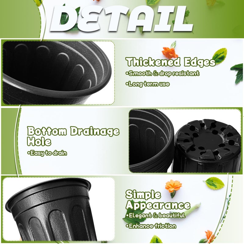 OJYUDD 60 Pack 1 Gallon Flexible Plant Nursery Pots,Thickened Soft Plastic Seed Starting Pots,Plastic Plant Container with Hole for Flower Seedling,Succulents,Cuttings,Transplanting(Black) - Image 4