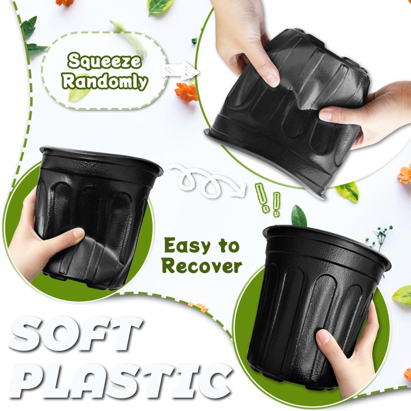 OJYUDD 60 Pack 1 Gallon Flexible Plant Nursery Pots,Thickened Soft Plastic Seed Starting Pots,Plastic Plant Container with Hole for Flower Seedling,Succulents,Cuttings,Transplanting(Black) - Image 3