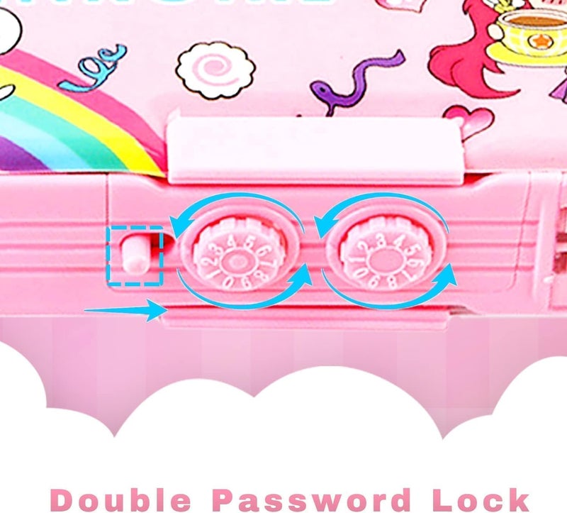 Parshya Plastic Password Lock School Students Pencil Box with Inbuilt Sharpener, Cute Cartoon Stationary Compass for Boys, Geometry Case for Kids Girls, Best for Gifts (Yummy Compass), Pink - Image 2