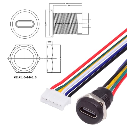 xiwai 5pcs DIY OEM Type C Female Socket to 6Pin Header 24AWG Pitch20mm Panel Mount DC 5V20V PD Power Cable - Image 3