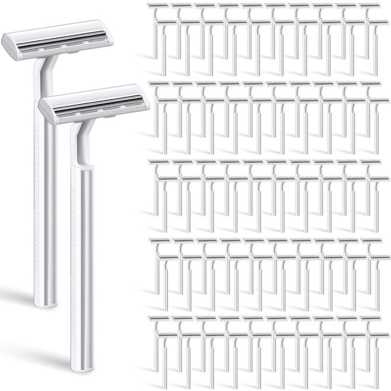 100 Pieces Disposable Razors Bulk for Women Individually Wrapped Twin Blades Shaving Razor Women Razors for Shaving Safety Hotel Guest House Travel Home Use Portable White