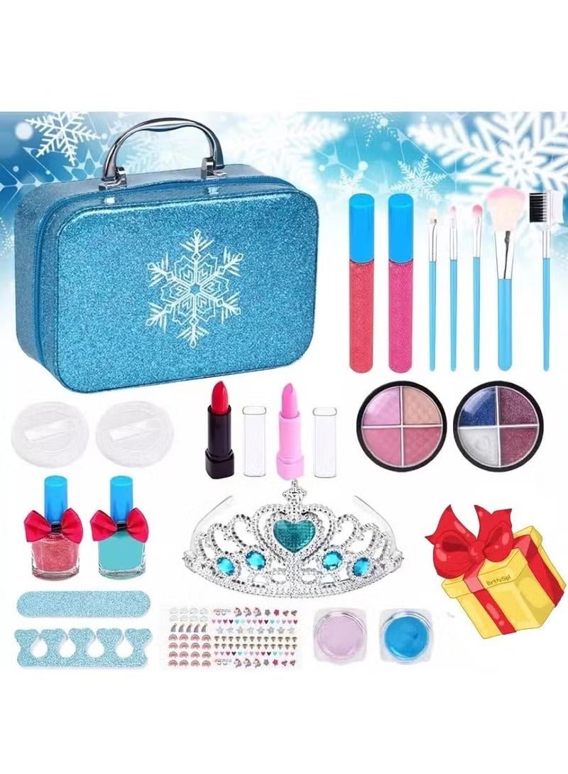 Girls' Pretend Play Makeup Set | Complete Cosmetics Toys with Eyeshadow, Nail Polish, Crown & Handbag - Perfect Gift for Kids - Image 1