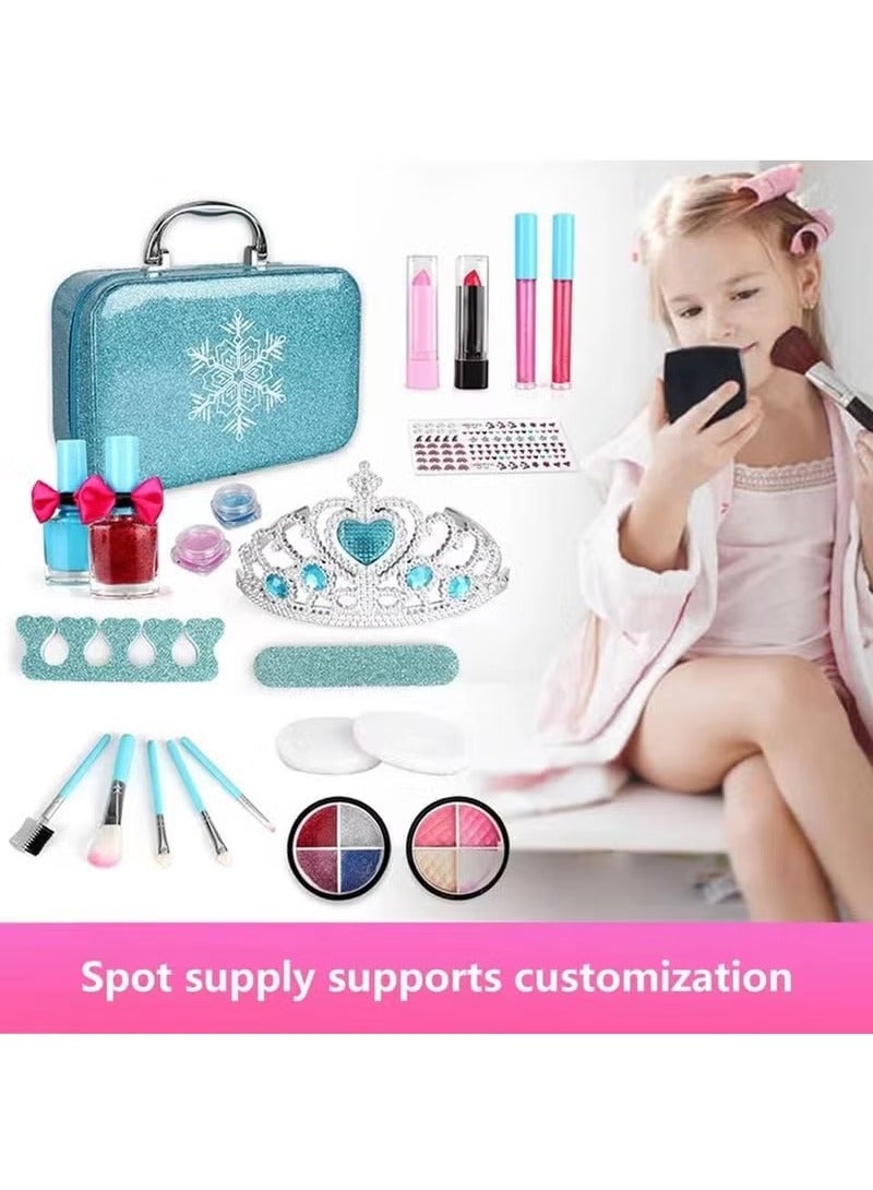 Girls' Pretend Play Makeup Set | Complete Cosmetics Toys with Eyeshadow, Nail Polish, Crown & Handbag - Perfect Gift for Kids - Image 4