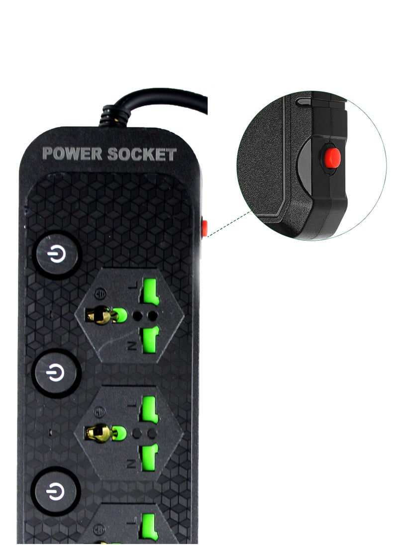 AL QADAH - Heavy Duty Power Extension Cord 3 Outlets 3 USB Ports and 1 USB-C 3M Cable Overload Protection Flame Retardant Heat Resistant 150C Black 3000W - Image 1