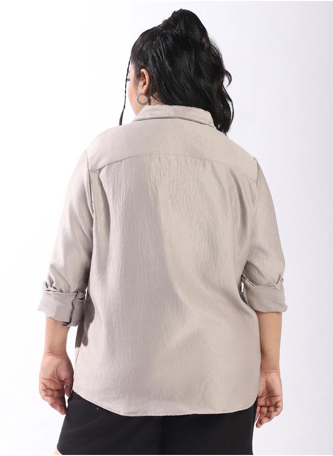 HIGH STAR Women Comfort Boxy Textured Satin Casual Shirt  - Image 5