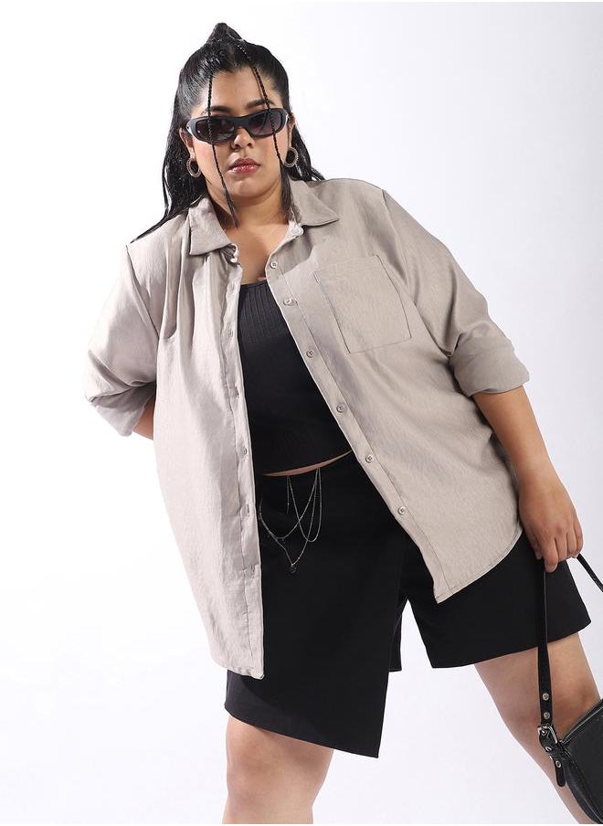 HIGH STAR Women Comfort Boxy Textured Satin Casual Shirt  - Image 2