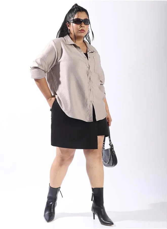 HIGH STAR Grey Shirts Solid Button Woven Shirt Collar Long Sleeves for Women – Style that defines you