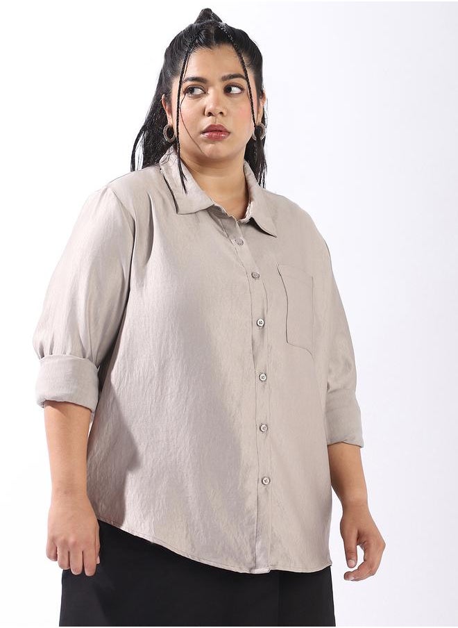 HIGH STAR Women Comfort Boxy Textured Satin Casual Shirt  - Image 3