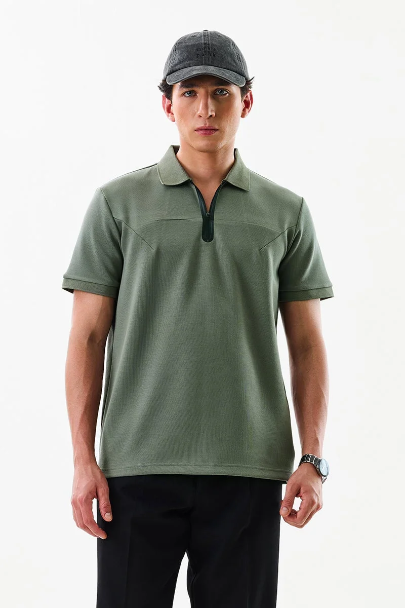سنيتش Green Solid Half Sleeve Slim Fit T-Shirt