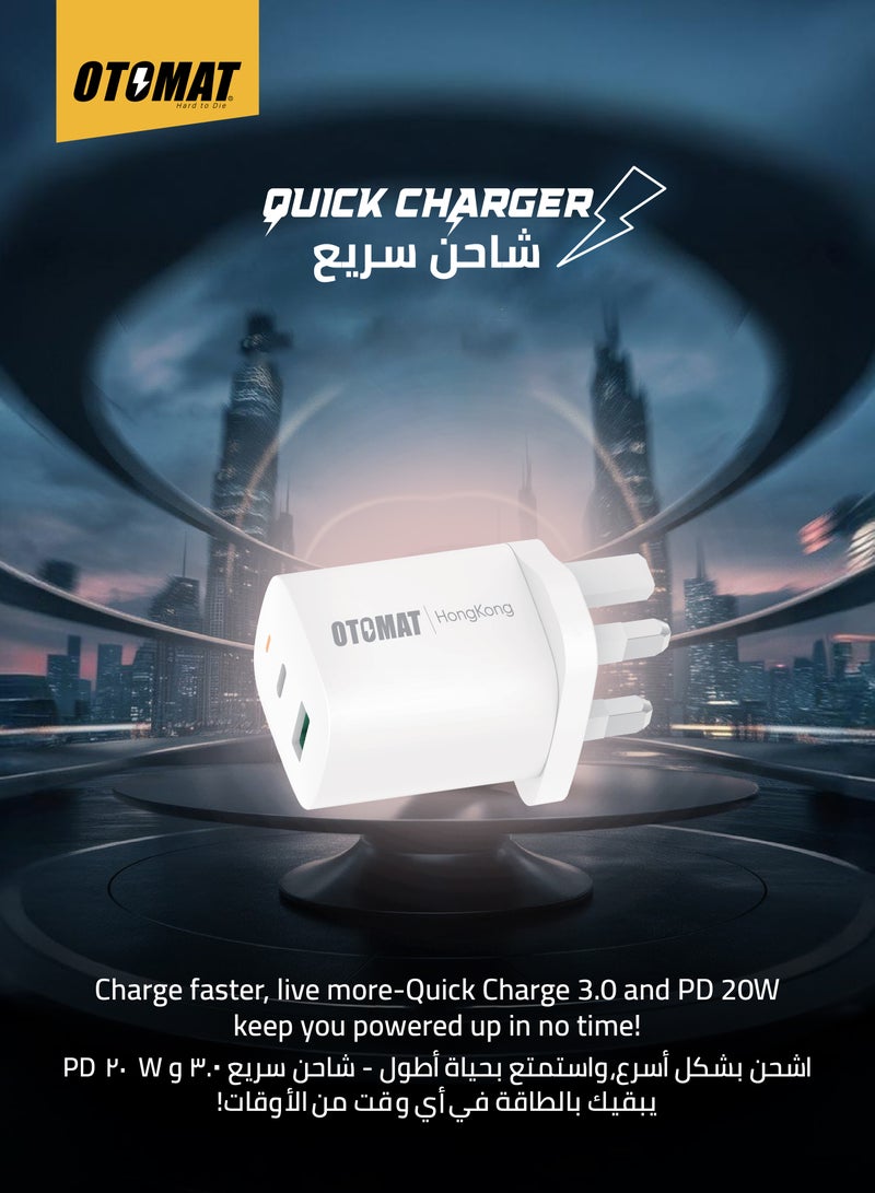 OTOMAT 20W PD Fast Charger with Dual Port (USB & Type-C) and USB to Lightning Cable – Efficient High-Speed Charging for iPhone, iPad, Android, Power Bank – Black - Image 4