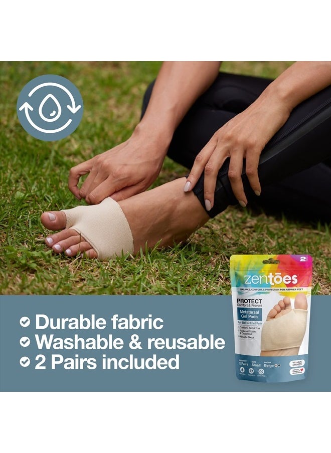 Zentoes - Metatarsal Pads for Men and Women - Ball of Foot Pain Relief Cushions for Sesamoiditis, Metatarsalgia, Morton's Neuroma - 2 Pairs Fabric Sleeves with Gel Inserts (Small, Beige) - Image 1