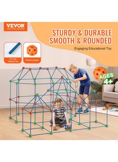 VEVOR Fort Building Kit For Kids, 180Pcs Stem Building Toys, Educational Gift For 4 5 6 7 8+ Year Old Boys & Girls, Indoor Outdoor Play Tent Builder Set Construction Toys With 120 Rods And 60 Balls  - Image 3