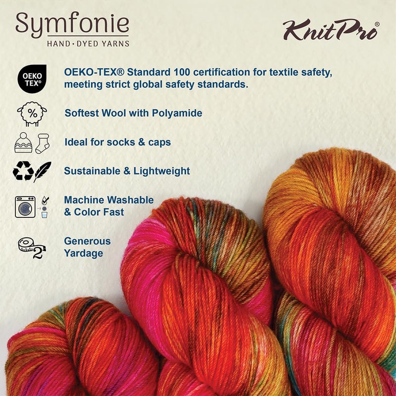 KnitPro Symfonie Fingering Weight Hand Dyed Variegated Yarn Skein | Extra Fine Merino Wool & Polyamide Blend for Knitting & Crocheting, Oeko-TEX Certified 400m, 100g | Terra Dragon Vine - Image 5
