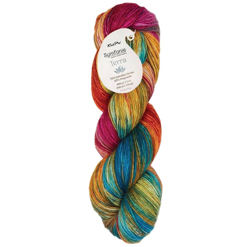 KnitPro Symfonie Fingering Weight Hand Dyed Variegated Yarn Skein | Extra Fine Merino Wool & Polyamide Blend for Knitting & Crocheting, Oeko-TEX Certified 400m, 100g | Terra Dragon Vine - Image 1