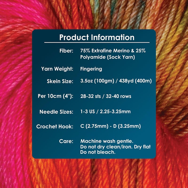 KnitPro Symfonie Fingering Weight Hand Dyed Variegated Yarn Skein | Extra Fine Merino Wool & Polyamide Blend for Knitting & Crocheting, Oeko-TEX Certified 400m, 100g | Terra Dragon Vine - Image 4