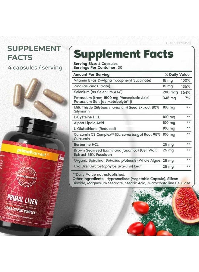 Primal Harvest Primal Liver Liver Supplement with, Alpha-Lipoic Acid, L-Cysteine HCL, L-Glutathione, Milk Thistle, and Spirulina, for Men and Women, 120 Capsules - Image 2