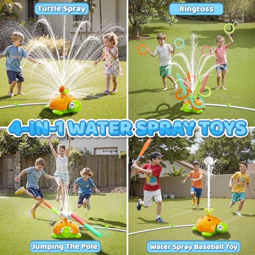 Samtop 4in1 Turtle Water Sprinkler Toys for Kids Summer Oudoor Toy with Baseball Ringtoss Tubes Outside Yard Lawn Backyard Park Garden Pool Games for Age 3 4 5 6 7 8 Year Old Toddlers Boys Girls Gifts - Image 5