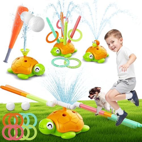 Samtop 4in1 Turtle Water Sprinkler Toys for Kids Summer Oudoor Toy with Baseball Ringtoss Tubes Outside Yard Lawn Backyard Park Garden Pool Games for Age 3 4 5 6 7 8 Year Old Toddlers Boys Girls Gifts - Image 1