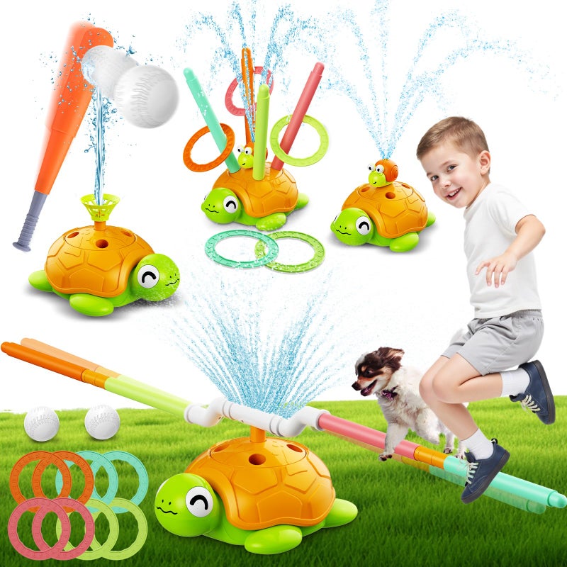 Samtop 4in1 Turtle Water Sprinkler Toys for Kids Summer Oudoor Toy with Baseball Ringtoss Tubes Outside Yard Lawn Backyard Park Garden Pool Games for Age 3 4 5 6 7 8 Year Old Toddlers Boys Girls Gifts - Image 3