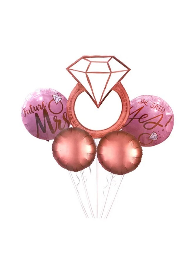 Engagement Foil Balloon Set – 5 Pieces “Future Mrs” & “She Said Yes” Balloons with Diamond Ring Design – Rose Gold Bride-to-Be Decoration for Engagement, Bridal Shower & Proposal