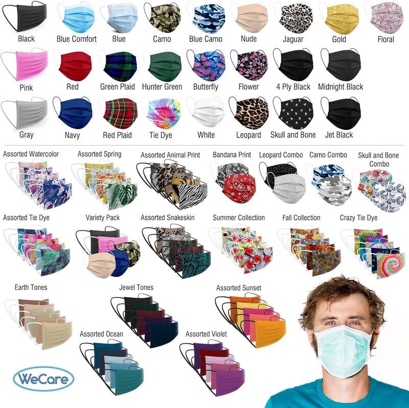 وي كير قناع الوجه القابل للتصرف من Wecare، مغلف بشكل فردي - عبوة من 50 قطعة، أقنعة سوداء ثلاثية الطبقات - Image 5