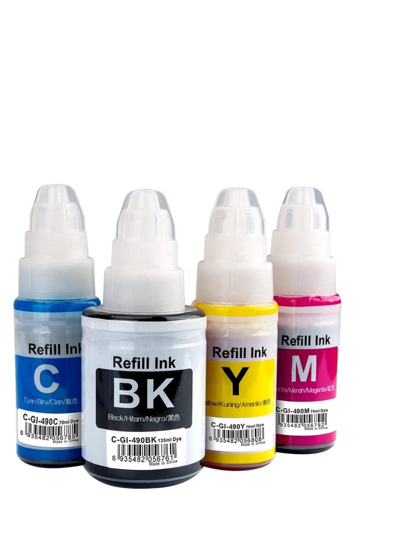4-Pack Refill Dye Ink Kit Compatible with GI-490 (Black 135ml, Cyan Magenta Yellow 70ml for GI2410 GI3410 GI3411 Printers  - Image 1