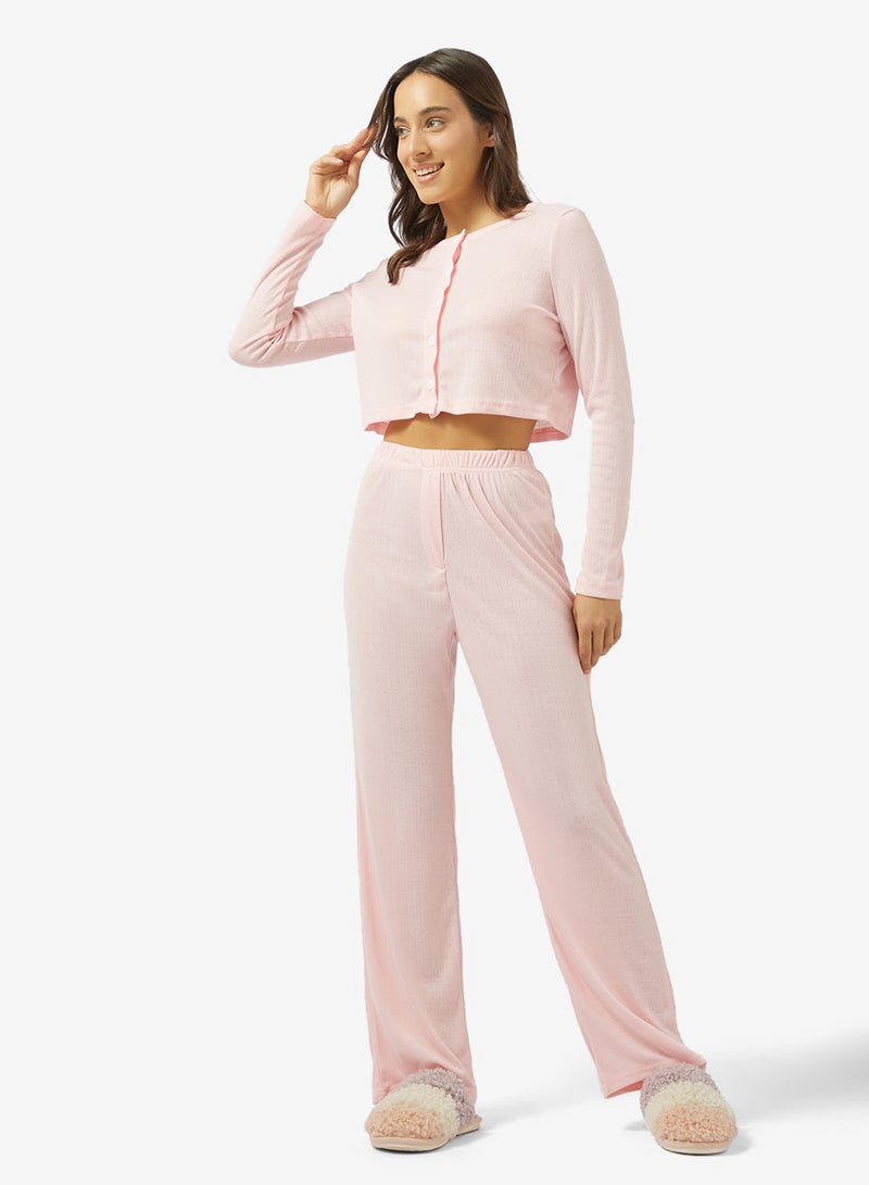 Ginger Pointelle Button Up Top & Pyjama Set - Image 5