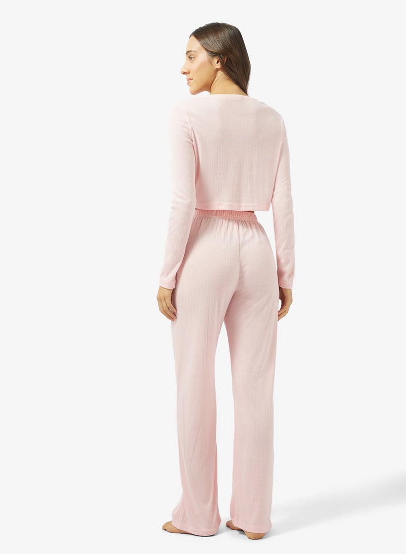 Ginger Pointelle Button Up Top & Pyjama Set - Image 2