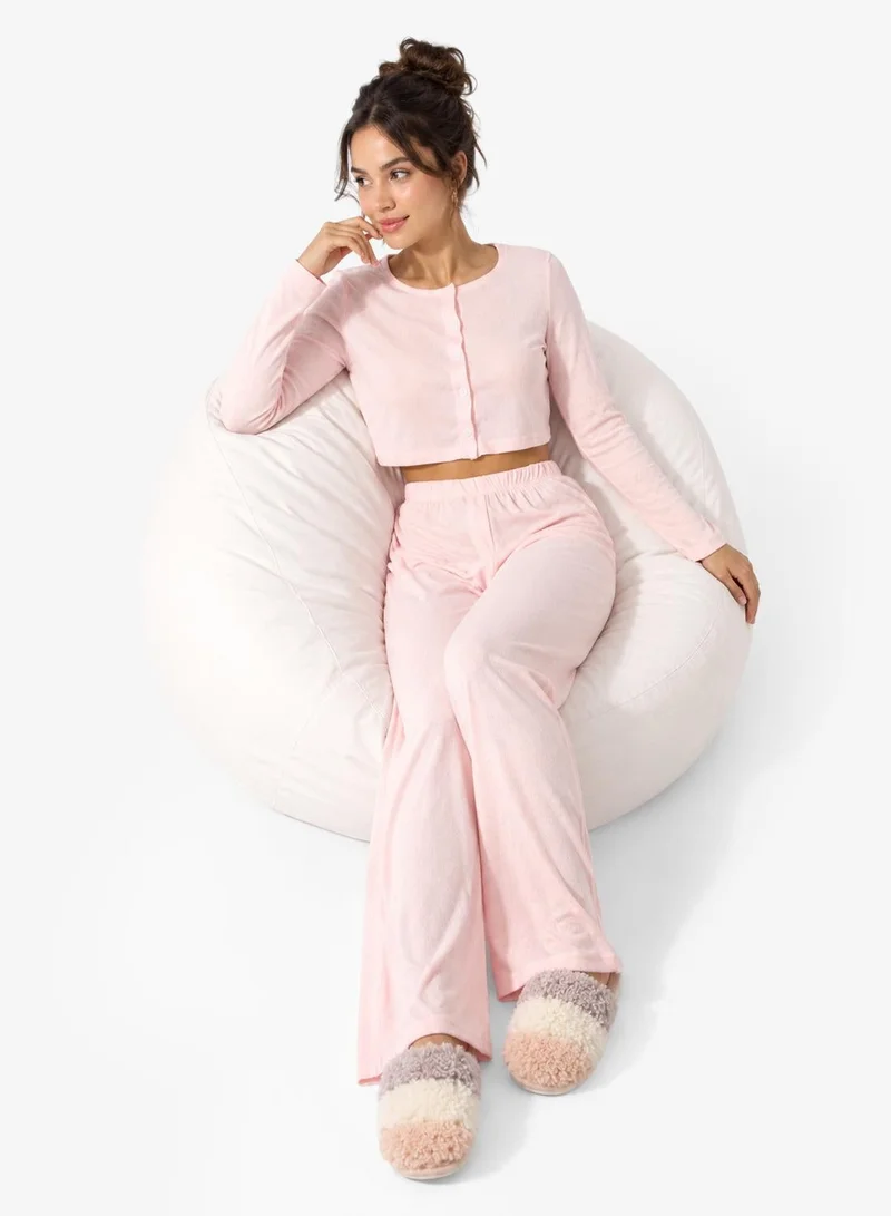 Ginger Pointelle Button Up Top & Pyjama Set