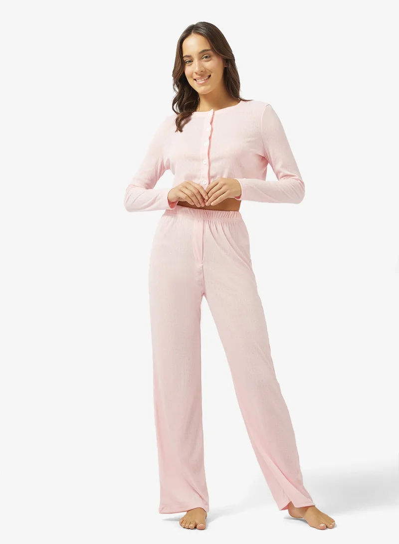 Ginger Pointelle Button Up Top & Pyjama Set