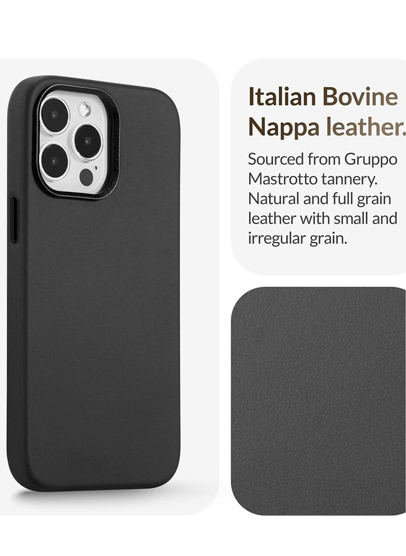 ELTRAZONE (for iPhone 14 Pro) - European Nappa Leather Case - Smoothen and Soften Over Time - Compatible with Magsafe - Black - Image 3