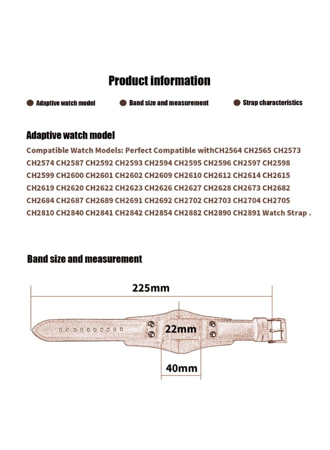 سوار ساعة Fossil، حزام ساعة من الجلد الأصلي، حزام ساعة، متوافق مع Fossil CH2891 CH2564 CH2565 CH2573 CH2574 وغيرها من الموديلات ذات رؤوس الساعات مقاس 22 مم، يأتي مع أداة و3 قضبان زنبركية، 22 مم، بني - Image 2