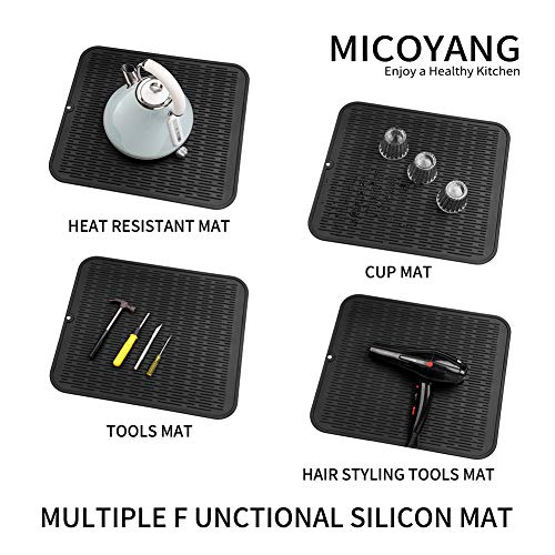MicoYang Silicone Dish Drying Mat for Multiple Usage,Easy clean,Eco-friendly,Heat-resistant Silicone Mat for Kitchen Counter or Sink,Refrigerator or Drawer Liner Black XL 18 inches x 16 inches - Image 4