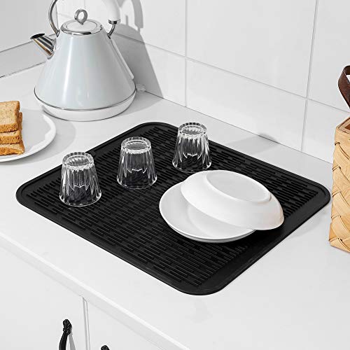 MicoYang Silicone Dish Drying Mat for Multiple Usage,Easy clean,Eco-friendly,Heat-resistant Silicone Mat for Kitchen Counter or Sink,Refrigerator or Drawer Liner Black XL 18 inches x 16 inches - Image 5