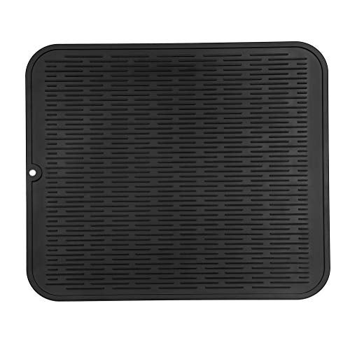 MicoYang Silicone Dish Drying Mat for Multiple Usage,Easy clean,Eco-friendly,Heat-resistant Silicone Mat for Kitchen Counter or Sink,Refrigerator or Drawer Liner Black XL 18 inches x 16 inches - Image 1